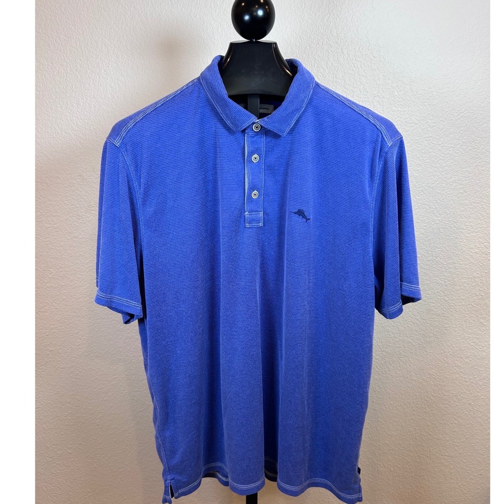 Tommy Bahama Mens XXL Blue Tencel Modal Blend Short Sleeve Polo Shirt ST225393